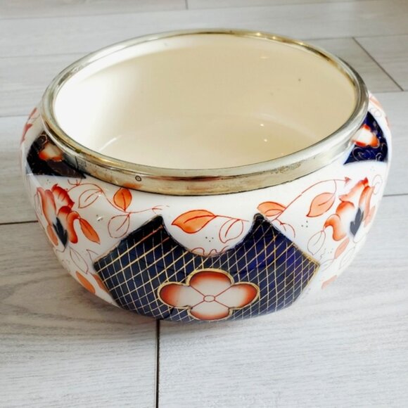 Antique Imari Silver Plated Porcelain Shabby Salad Bowl by HRS & Co England - Picture 2 of 8